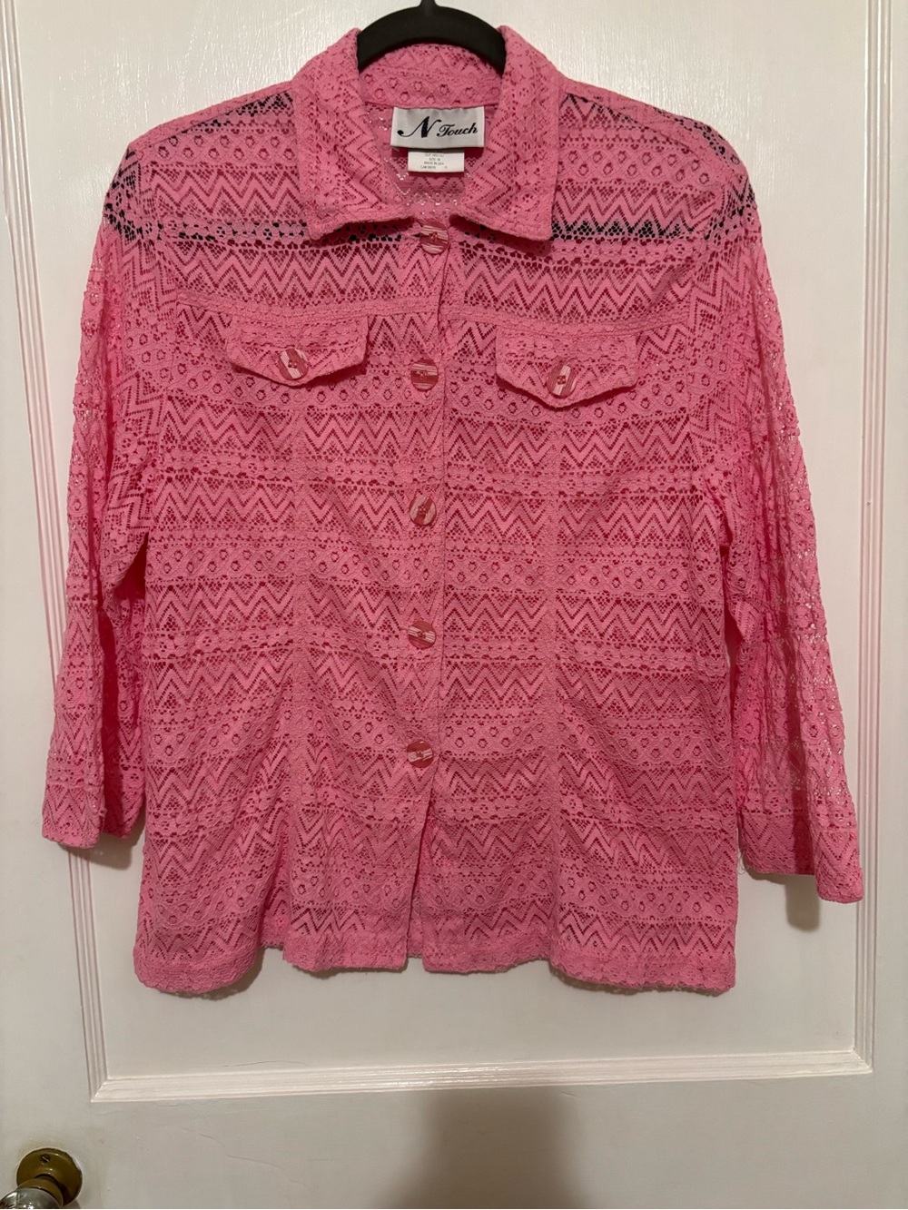 N Touch Pink Lace Button-Front Jacket